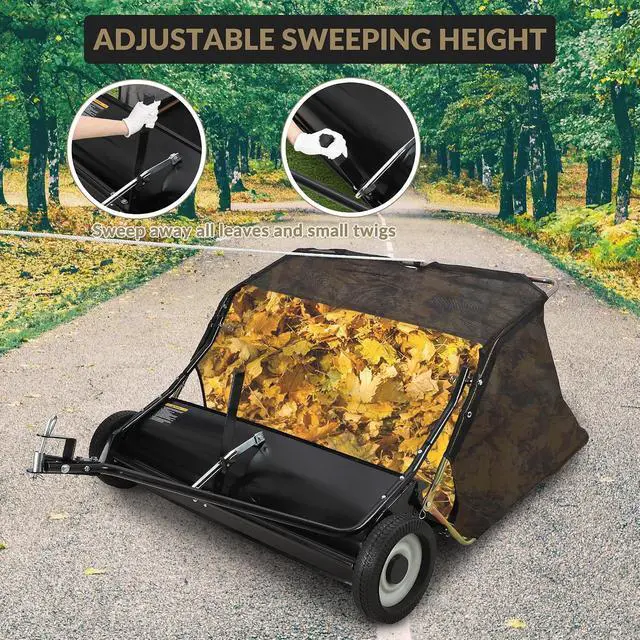 Alt view image 4 of 7 - Patikuin Heavy Duty Tow Behind Lawn Sweeper, 48 Inch Wide, 26 Cu. Ft. Large Capacity, Adjustable Sweeping Height for Lawn, Yard & Farm Cleanup