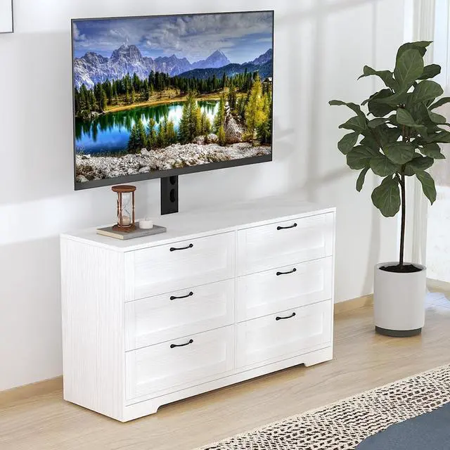Main image of TV Stand with Mount for 32/45/55/65/75/80 inch TVs, Entertainment Center w/ 6 Drawers Storage, Wood Media Console Tables for Bedroom, Living Room, Universal TV Stand Dresser w/Height Adjustable Mount