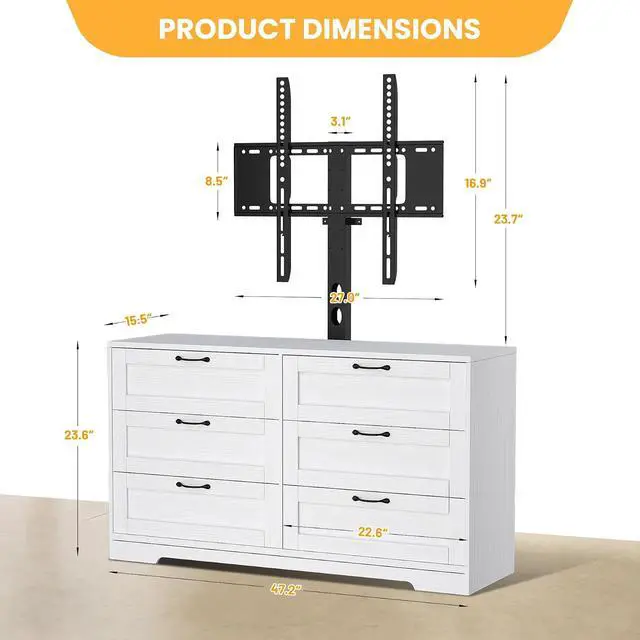 Alt view image 2 of 7 - TV Stand with Mount for 32/45/55/65/75/80 inch TVs, Entertainment Center w/ 6 Drawers Storage, Wood Media Console Tables for Bedroom, Living Room, Universal TV Stand Dresser w/Height Adjustable Mount