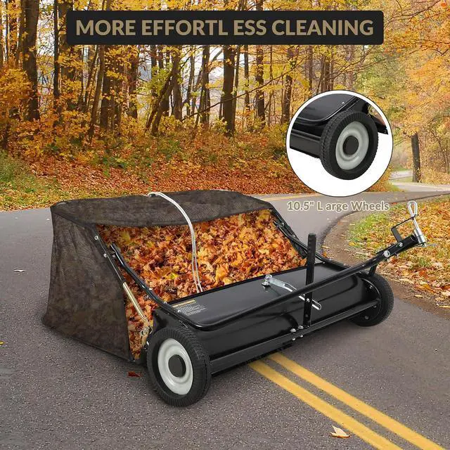 Alt view image 3 of 7 - Patikuin Heavy Duty Tow Behind Lawn Sweeper, 48 Inch Wide, 26 Cu. Ft. Large Capacity, Adjustable Sweeping Height for Lawn, Yard & Farm Cleanup