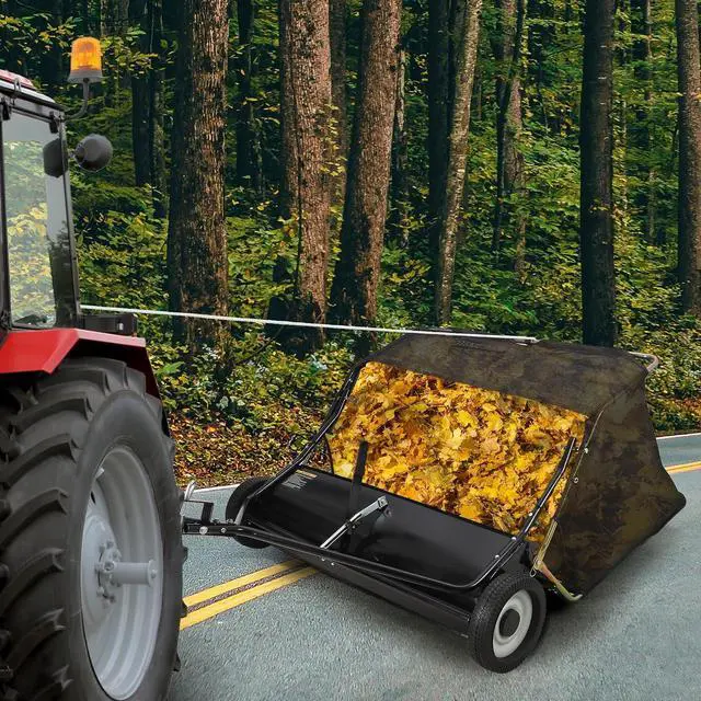 Alt view image 7 of 7 - Patikuin Heavy Duty Tow Behind Lawn Sweeper, 48 Inch Wide, 26 Cu. Ft. Large Capacity, Adjustable Sweeping Height for Lawn, Yard & Farm Cleanup