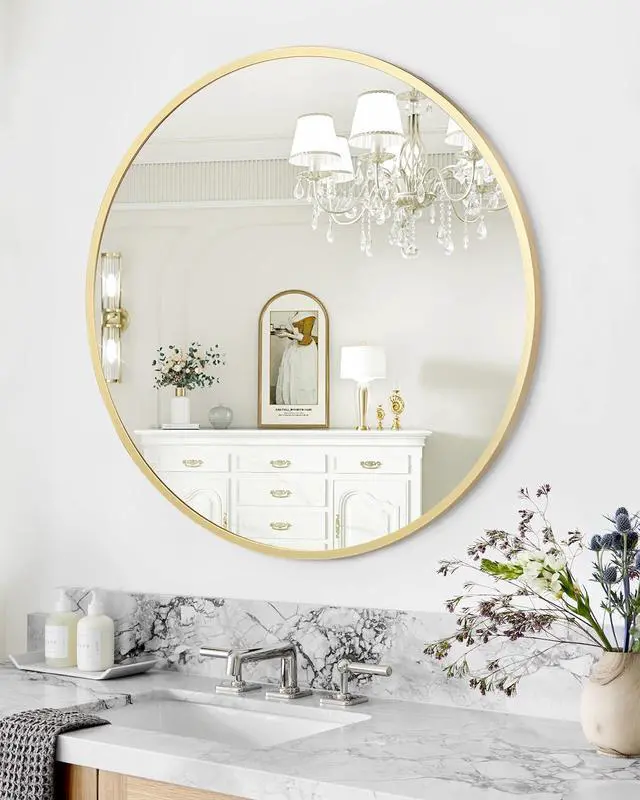 Alt view image 3 of 7 - Superior Metal Frame Bathroom Mirror Modern Round & Square Wall Vanity Mirror HD Clarity, Easy Installation, Horizontal or Vertical, Multiple Sizes