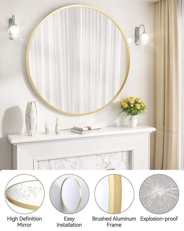Alt view image 7 of 7 - Superior Metal Frame Bathroom Mirror Modern Round & Square Wall Vanity Mirror HD Clarity, Easy Installation, Horizontal or Vertical, Multiple Sizes