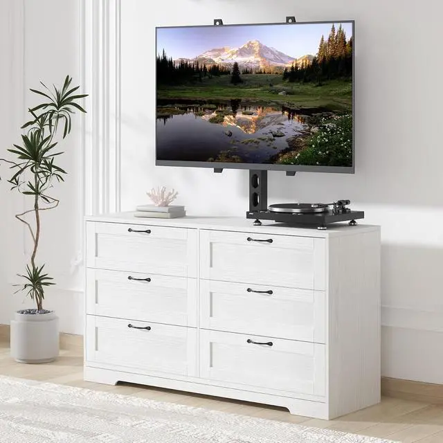 Alt view image 5 of 7 - TV Stand with Mount for 32/45/55/65/75/80 inch TVs, Entertainment Center w/ 6 Drawers Storage, Wood Media Console Tables for Bedroom, Living Room, Universal TV Stand Dresser w/Height Adjustable Mount