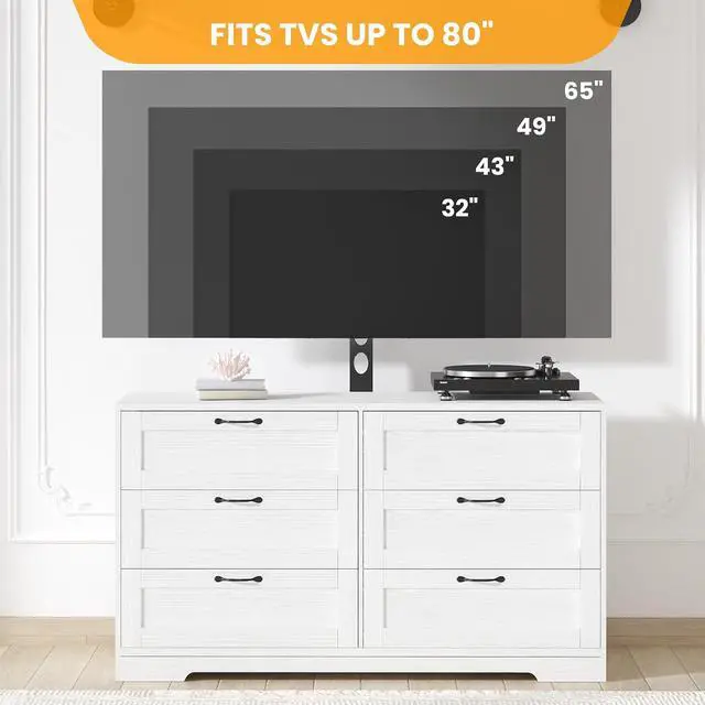 Alt view image 4 of 7 - TV Stand with Mount for 32/45/55/65/75/80 inch TVs, Entertainment Center w/ 6 Drawers Storage, Wood Media Console Tables for Bedroom, Living Room, Universal TV Stand Dresser w/Height Adjustable Mount
