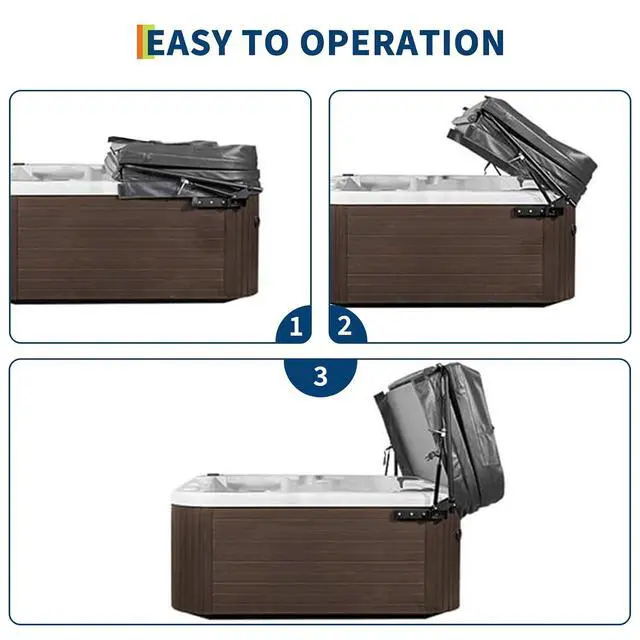 Alt view image 5 of 7 - Patikuin Adjustable Hydraulic Hot Tub & Spa Cover Lifter, Space-Saving Collapsible U-Shaped Arms, Single Person Operation, Fits Rectangular Hot Tubs, Dual Gas Struts