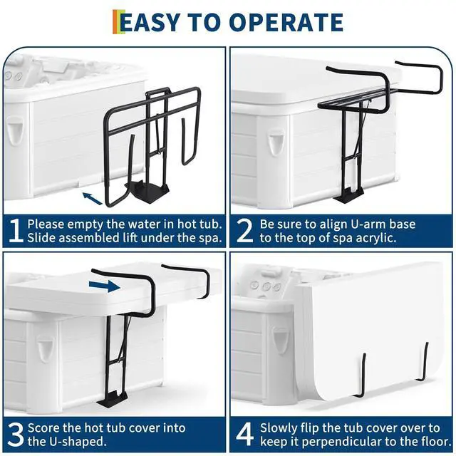 Alt view image 5 of 7 - Patikuin Adjustable Hydraulic Hot Tub & Spa Cover Lifter, Space-Saving Collapsible U-Shaped Arms, Single Person Operation, Fits Rectangular Hot Tubs, Single Gas Bar