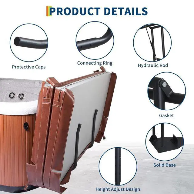 Alt view image 6 of 7 - Patikuin Adjustable Hydraulic Hot Tub & Spa Cover Lifter, Space-Saving Collapsible U-Shaped Arms, Single Person Operation, Fits Rectangular Hot Tubs, Single Gas Bar
