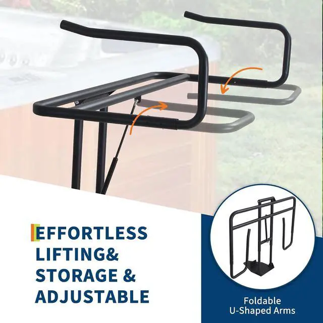 Alt view image 7 of 7 - Patikuin Adjustable Hydraulic Hot Tub & Spa Cover Lifter, Space-Saving Collapsible U-Shaped Arms, Single Person Operation, Fits Rectangular Hot Tubs, Single Gas Bar