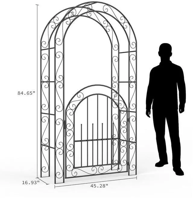 Alt view image 2 of 7 - Patikuin Sturdy Metal Garden Arch with Gate, 8FT Rust-Resistant Steel Arbor & Trellis, Easy Assembly, Ideal for Weddings, Climbing Plants, Outdoor Patio Backyard Decor