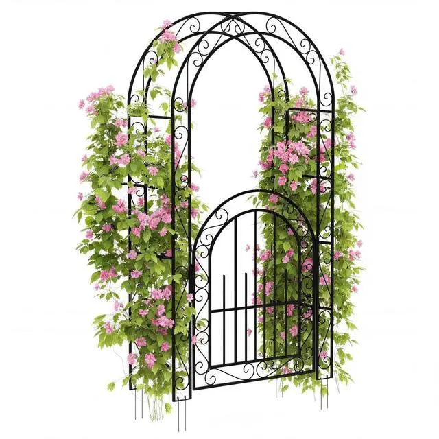 Main image of Patikuin Sturdy Metal Garden Arch with Gate, 8FT Rust-Resistant Steel Arbor & Trellis, Easy Assembly, Ideal for Weddings, Climbing Plants, Outdoor Patio Backyard Decor