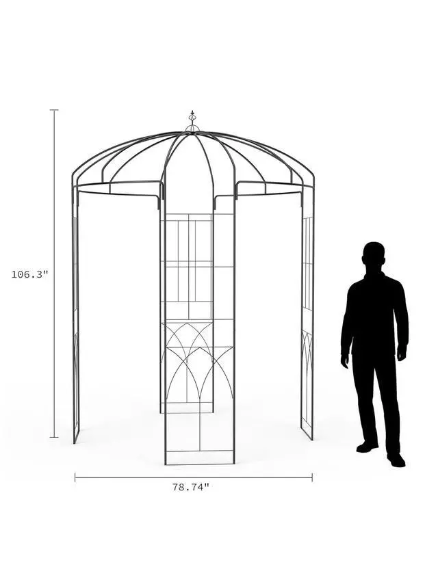 Alt view image 2 of 7 - Patikuin 8.8FT Heavy Duty Wrought Iron Garden Arbor Arch, Black Metal Birdcage Trellis Pergola, Climbing Plant Support, Outdoor Wedding Ceremony Backdrop for Patio & Backyard Decor