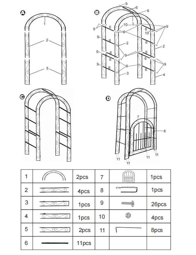Alt view image 7 of 7 - Patikuin Sturdy Metal Garden Arch with Gate, 8FT Rust-Resistant Steel Arbor & Trellis, Easy Assembly, Ideal for Weddings, Climbing Plants, Outdoor Patio Backyard Decor