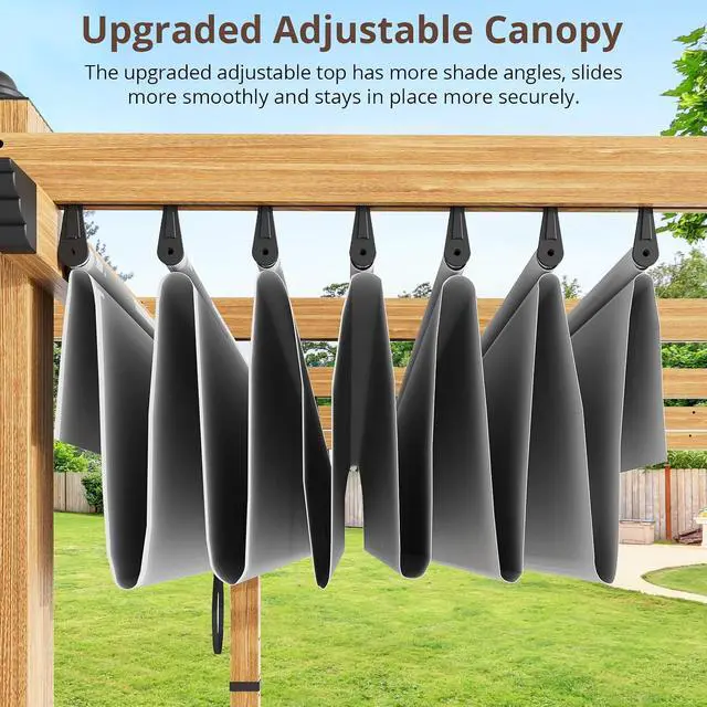 Alt view image 6 of 7 - Patikuin Retractable Aluminum Pergola with Wood-Grain Finish, 10x10 FT Modern Metal Pavilion Gazebo, UV Protection Sun Shelter for Patio, Deck, Backyard, Grey