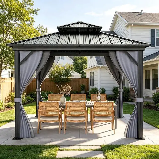 Main image of Patikuin 12x12 FT Double Roof Hardtop Gazebo, Heavy Duty Outdoor Pavilion with Galvanized Steel Roof, Aluminum Frame, Privacy Curtains & Mosquito Netting for Backyard, Deck, Garden