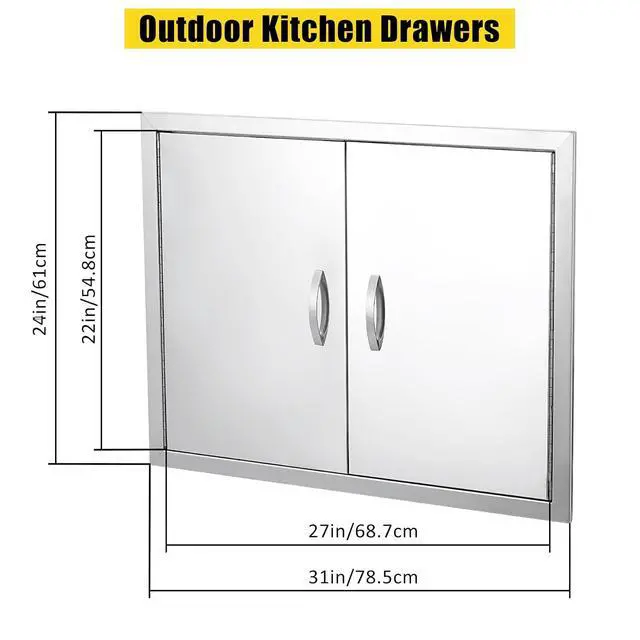 Alt view image 2 of 7 - Patikuin 304 Brushed Stainless Steel Outdoor Kitchen Access Door, Double BBQ Storage Cabinet Door, Weather-Resistant, Magnetic Closure, Easy Install for BBQ Islands & Grill Stations