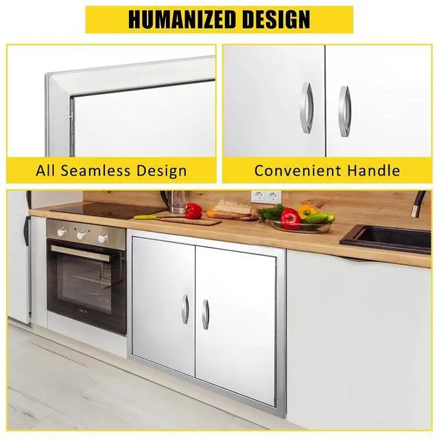 Alt view image 5 of 7 - Patikuin 304 Brushed Stainless Steel Outdoor Kitchen Access Door, Double BBQ Storage Cabinet Door, Weather-Resistant, Magnetic Closure, Easy Install for BBQ Islands & Grill Stations