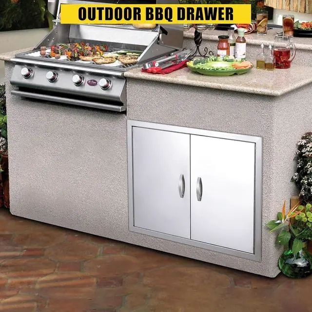 Alt view image 3 of 7 - Patikuin 304 Brushed Stainless Steel Outdoor Kitchen Access Door, Double BBQ Storage Cabinet Door, Weather-Resistant, Magnetic Closure, Easy Install for BBQ Islands & Grill Stations