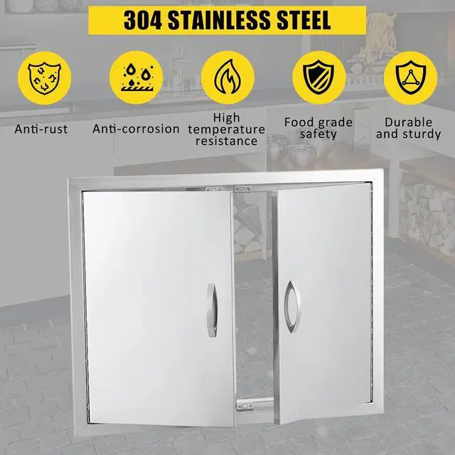 Alt view image 4 of 7 - Patikuin 304 Brushed Stainless Steel Outdoor Kitchen Access Door, Double BBQ Storage Cabinet Door, Weather-Resistant, Magnetic Closure, Easy Install for BBQ Islands & Grill Stations