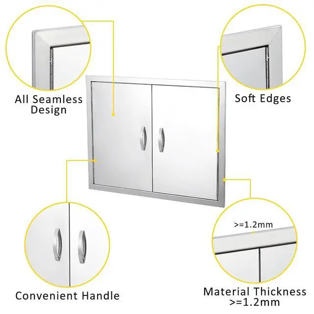 Alt view image 6 of 7 - Patikuin 304 Brushed Stainless Steel Outdoor Kitchen Access Door, Double BBQ Storage Cabinet Door, Weather-Resistant, Magnetic Closure, Easy Install for BBQ Islands & Grill Stations
