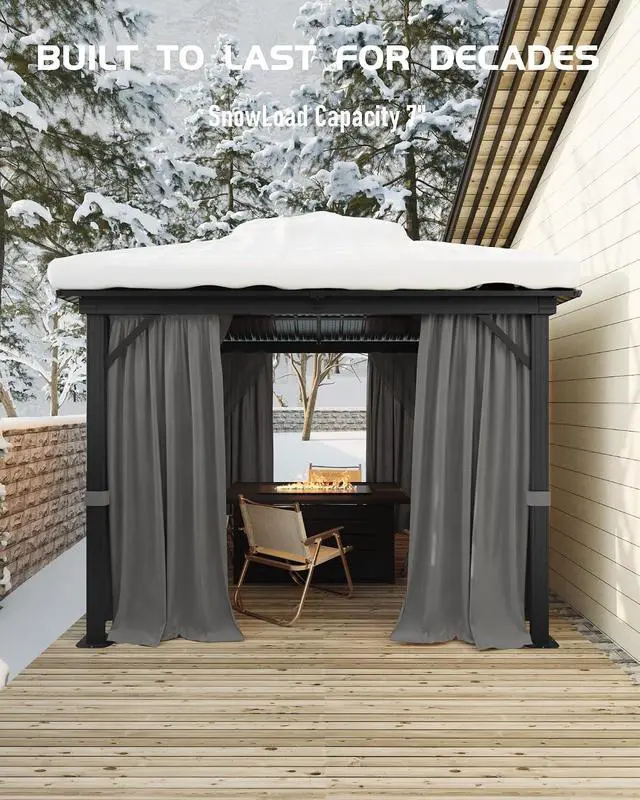 Alt view image 6 of 7 - Patikuin 12x12 FT Double Roof Hardtop Gazebo, Heavy Duty Outdoor Pavilion with Galvanized Steel Roof, Aluminum Frame, Privacy Curtains & Mosquito Netting for Backyard, Deck, Garden
