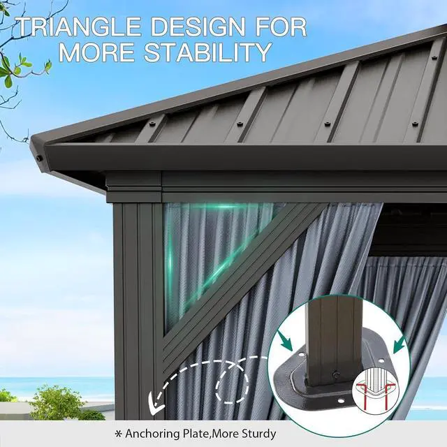 Alt view image 3 of 7 - Patikuin 10x10 FT Hardtop Gazebo, Galvanized Steel Double Roof, All-Weather Aluminum Pavilion with Netting & Curtains for Patio, Backyard, Black & Gray