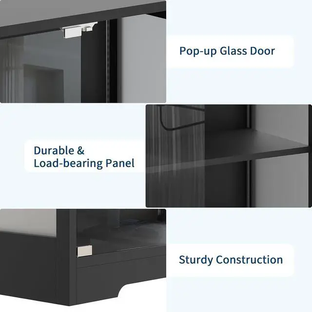 Alt view image 6 of 7 - Patikuin 5 Layer Display Cabinet with Glass Doors, Modern Curio Cabinet with RGB Color Lights,Glass Display Cases for Collectibles, Tall Storage Cabinet(Black)