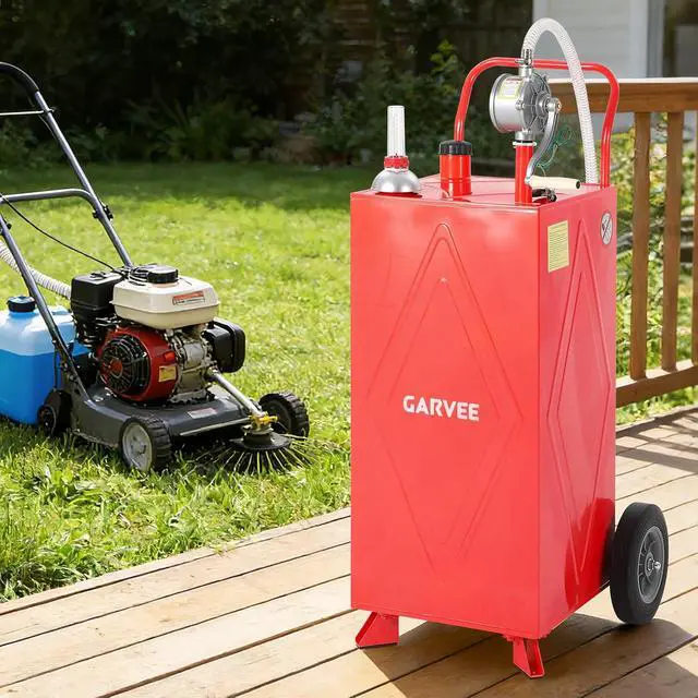 Alt view image 4 of 7 - Patikuin 35 Gallon Portable Fuel Tank, Heavy Duty Gas Caddy with Manual Transfer Pump, 4-Wheel Mobile Gasoline & Fuel Storage Tank for Cars, Tractors, Boats, Lawn Mowers