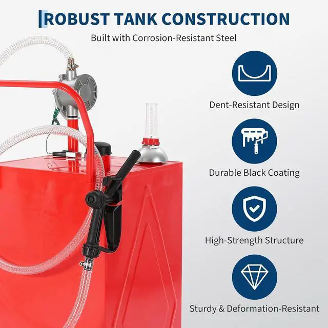 Alt view image 6 of 7 - Patikuin 35 Gallon Portable Fuel Tank, Heavy Duty Gas Caddy with Manual Transfer Pump, 4-Wheel Mobile Gasoline & Fuel Storage Tank for Cars, Tractors, Boats, Lawn Mowers