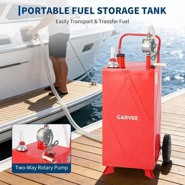Alt view image 2 of 7 - Patikuin 35 Gallon Portable Fuel Tank, Heavy Duty Gas Caddy with Manual Transfer Pump, 4-Wheel Mobile Gasoline & Fuel Storage Tank for Cars, Tractors, Boats, Lawn Mowers