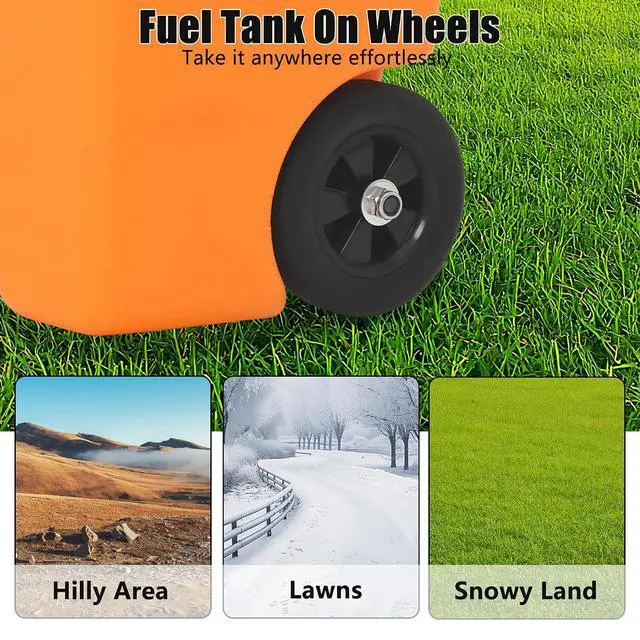 Alt view image 2 of 7 - 14 Gallon Portable Fuel Caddy Gasoline Container with Manual & Electric Pump, 10ft Hose, Wheels Red, for Cars, Lawn Mowers, ATVs, Boats, Farms & Home
