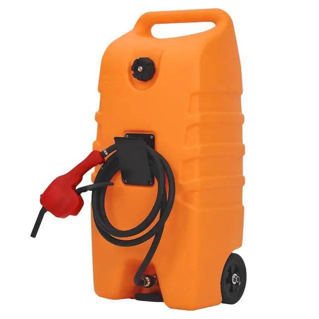 Alt view image 7 of 7 - 14 Gallon Portable Fuel Caddy Gasoline Container with Manual & Electric Pump, 10ft Hose, Wheels Red, for Cars, Lawn Mowers, ATVs, Boats, Farms & Home
