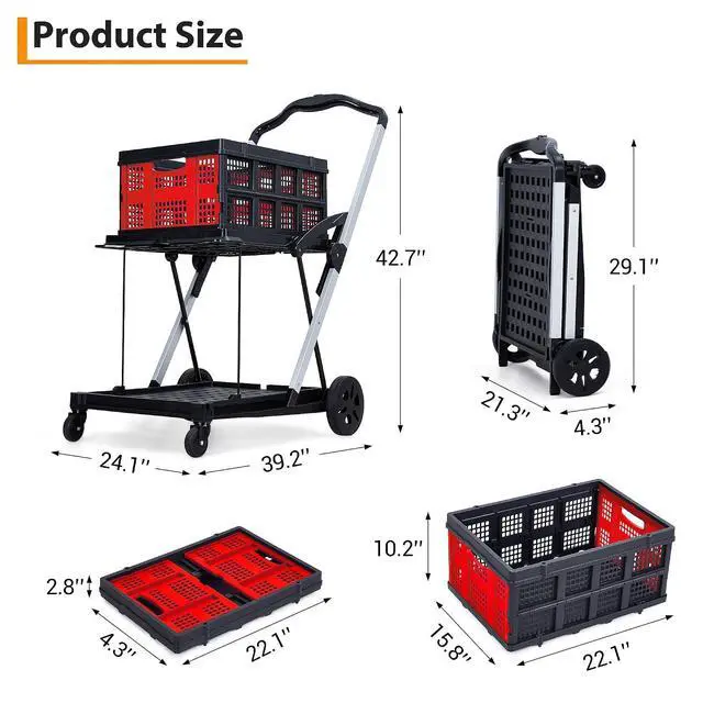 Alt view image 3 of 7 - Patikuin Heavy-Duty 2-Tier Collapsible Shopping Cart 198 Lbs Capacity, Lightweight Aluminum Frame, Removable Storage Crate, Portable Utility Trolley for Grocery, Home, Office & Garden