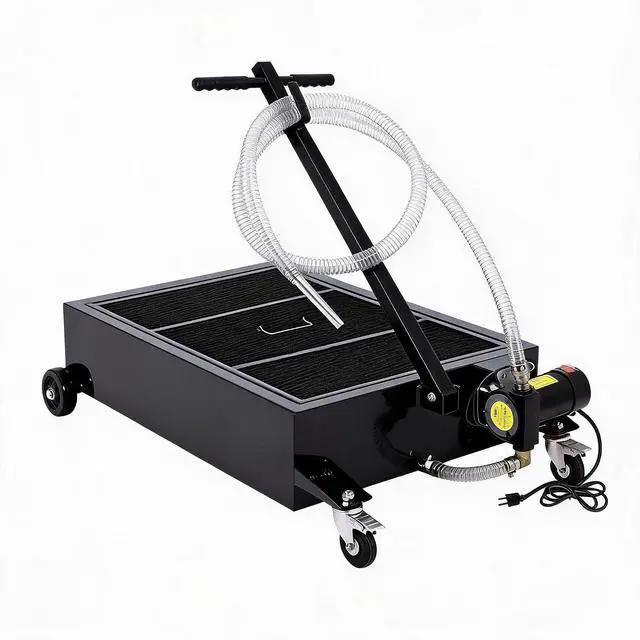 Main image of Patikuin Heavy Duty Low Profile Oil Drain Pan Cart - 25 Gallon, 110V Electric Pump, 8.2 ft Hose, Folding Handle, Wheels, Metal Drain Tank for Cars, SUVs, Trucks, Buses, RVs - Black | 25 Gallon