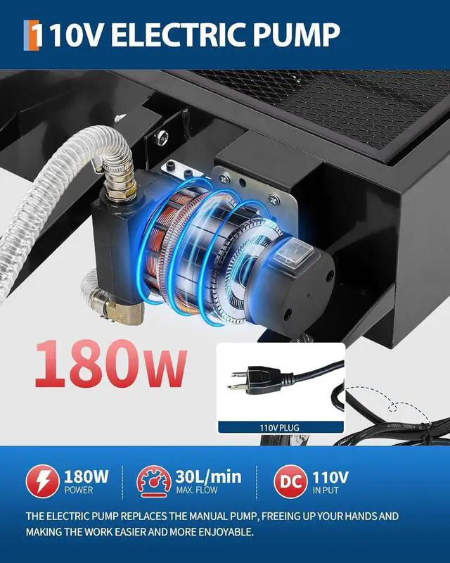 Alt view image 3 of 7 - Patikuin Heavy Duty Low Profile Oil Drain Pan Cart - 25 Gallon, 110V Electric Pump, 8.2 ft Hose, Folding Handle, Wheels, Metal Drain Tank for Cars, SUVs, Trucks, Buses, RVs - Black | 25 Gallon