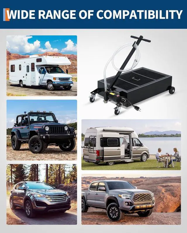 Alt view image 7 of 7 - Patikuin Heavy Duty Low Profile Oil Drain Pan Cart - 25 Gallon, 110V Electric Pump, 8.2 ft Hose, Folding Handle, Wheels, Metal Drain Tank for Cars, SUVs, Trucks, Buses, RVs - Black | 25 Gallon