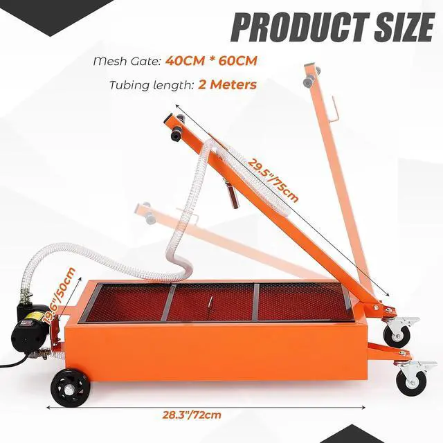 Alt view image 7 of 7 - Patikuin Heavy Duty Low Profile Oil Drain Pan - 20 Gallon, 110V Electric Pump, 8.2 ft Hose, Folding Handle, Locking Casters - Rolling Oil Drain Cart for Cars, SUVs, Trucks, RVs - Orange | 20 Gallon