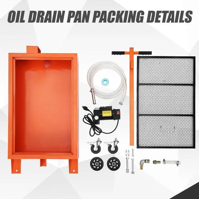 Alt view image 4 of 7 - Patikuin Heavy Duty Low Profile Oil Drain Pan - 20 Gallon, 110V Electric Pump, 8.2 ft Hose, Folding Handle, Locking Casters - Rolling Oil Drain Cart for Cars, SUVs, Trucks, RVs - Orange | 20 Gallon