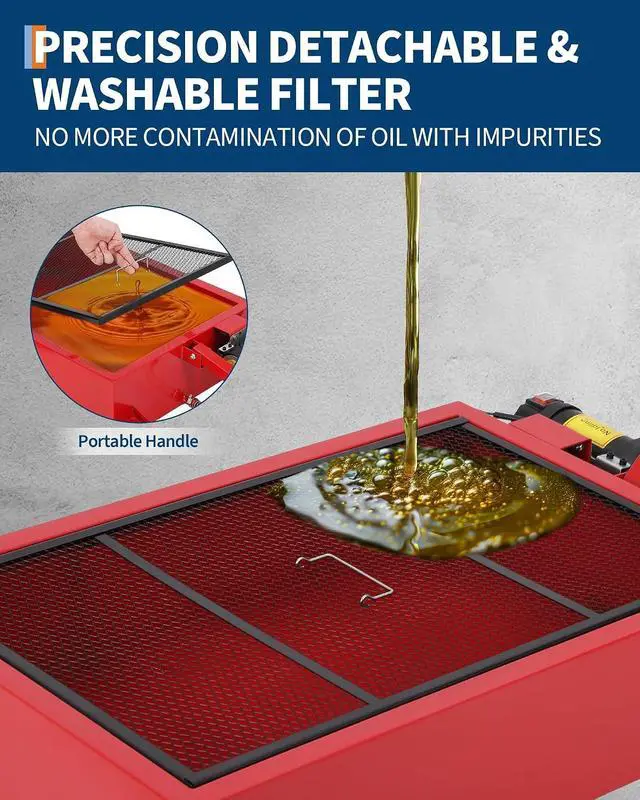 Alt view image 3 of 7 - Patikuin Heavy Duty Low Profile Oil Drain Pan - 25 Gallon, 110V Electric Pump, 8.2 ft Discharge Hose, Folding Handle - Rolling Oil Change Tank for Cars, Trucks, SUVs, Buses, RVs - Red | 25 Gallon