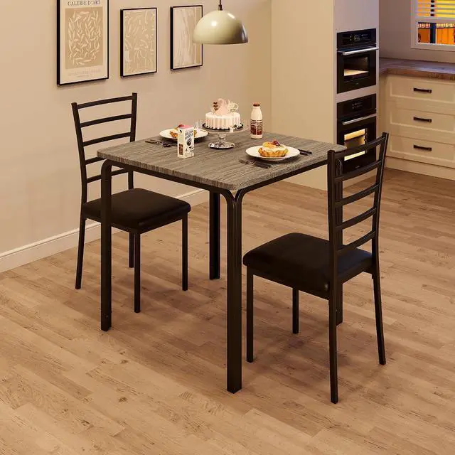 Main image of Patikuin Space-Saving Modern 3-Piece Square Dining Table Set for 2 Kitchen Table and Upholstered Chairs Sturdy Metal Frame & MDF Built-in Storage Shelf Easy Assembly Oak