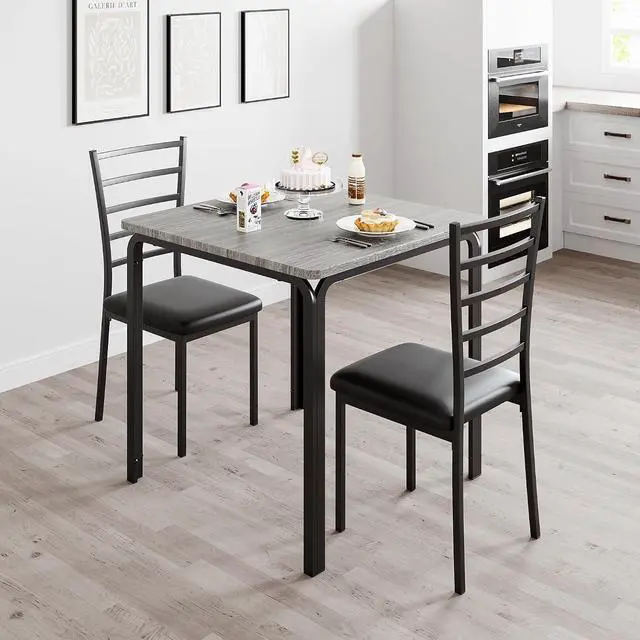 Alt view image 5 of 7 - Patikuin Space-Saving Modern 3-Piece Square Dining Table Set for 2 Kitchen Table and Upholstered Chairs Sturdy Metal Frame & MDF Built-in Storage Shelf Easy Assembly Oak
