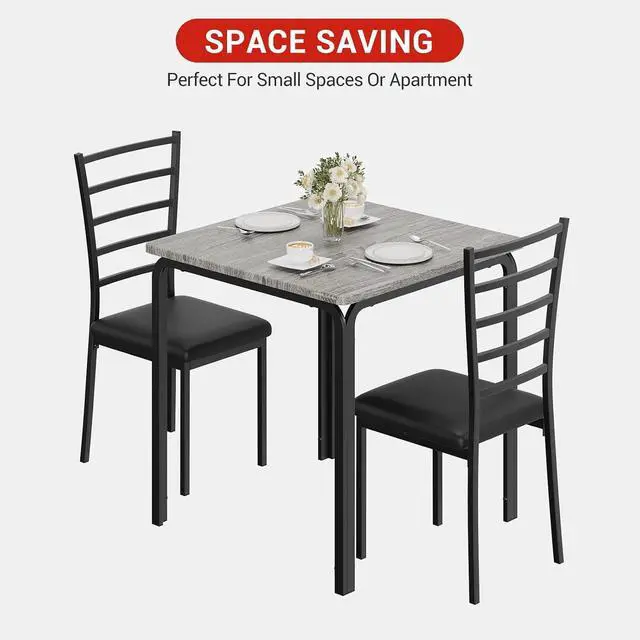 Alt view image 7 of 7 - Patikuin Space-Saving Modern 3-Piece Square Dining Table Set for 2 Kitchen Table and Upholstered Chairs Sturdy Metal Frame & MDF Built-in Storage Shelf Easy Assembly Oak