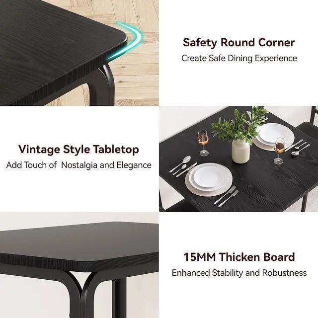 Alt view image 2 of 7 - Patikuin Space-Saving 3-Piece Modern Square Dining Table Set for 2 Black Table with 2 Upholstered Chairs Sturdy Metal Frame Built-in Wine Rack Easy Assembly Black
