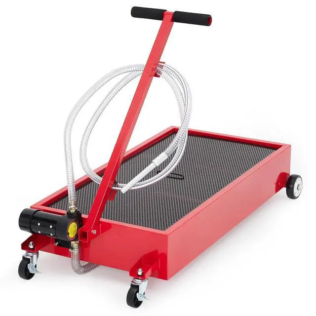 Alt view image 3 of 7 - Patikuin Heavy Duty Low Profile Oil Drain Pan - 20 Gallon, 110V Electric Pump, 8.2 ft Hose, Folding Handle, Metal Cart, Gloves Included - Large Capacity Oil Change Pan for Trucks, Buses, RVs, Cars