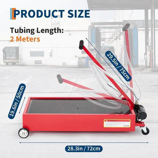 Alt view image 2 of 7 - Patikuin Heavy Duty Low Profile Oil Drain Pan - 20 Gallon, 110V Electric Pump, 8.2 ft Hose, Folding Handle, Metal Cart, Gloves Included - Large Capacity Oil Change Pan for Trucks, Buses, RVs, Cars