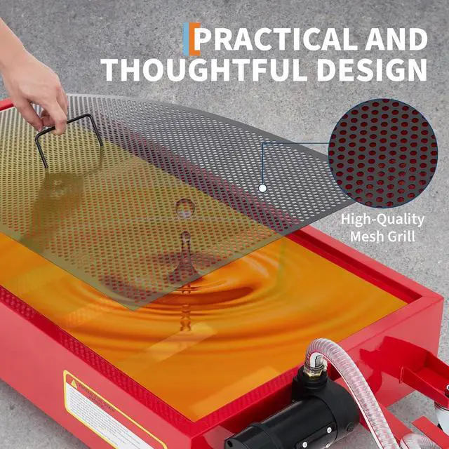 Alt view image 4 of 7 - Patikuin Heavy Duty Low Profile Oil Drain Pan - 20 Gallon, 110V Electric Pump, 8.2 ft Hose, Folding Handle, Metal Cart, Gloves Included - Large Capacity Oil Change Pan for Trucks, Buses, RVs, Cars
