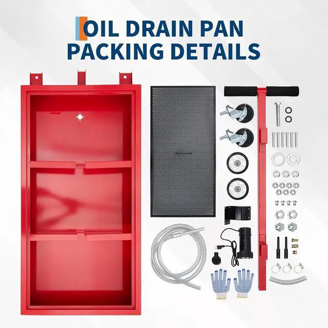 Alt view image 5 of 7 - Patikuin Heavy Duty Low Profile Oil Drain Pan - 20 Gallon, 110V Electric Pump, 8.2 ft Hose, Folding Handle, Metal Cart, Gloves Included - Large Capacity Oil Change Pan for Trucks, Buses, RVs, Cars