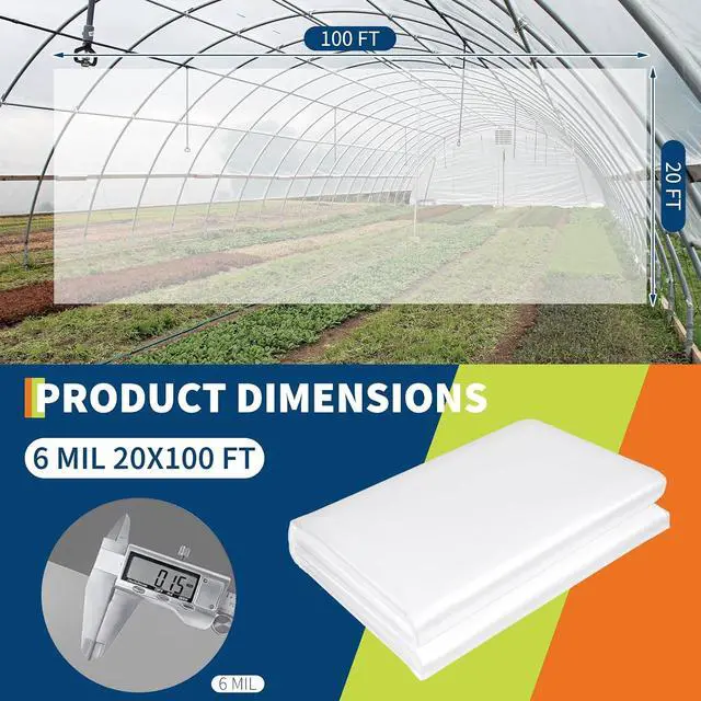 Alt view image 2 of 7 - Patikuin 6 Mil Clear Greenhouse Plastic Sheeting, 20x100 FT Heavy Duty UV Resistant LDPE Film, Waterproof Transparent Cover for Garden, Farm & Outdoor Use