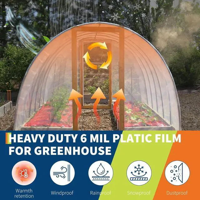 Alt view image 5 of 7 - Patikuin 6 Mil Clear Greenhouse Plastic Sheeting, 20x100 FT Heavy Duty UV Resistant LDPE Film, Waterproof Transparent Cover for Garden, Farm & Outdoor Use