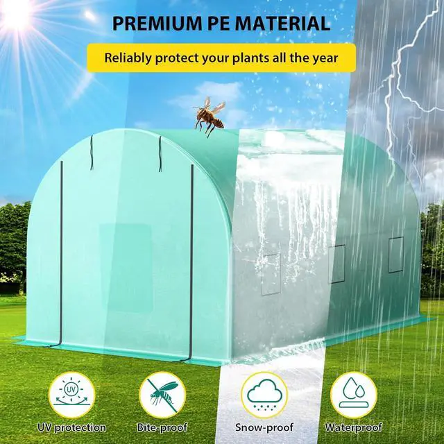 Alt view image 6 of 7 - Patikuin Portable Walk-in Greenhouse, Green House with 3 Tiers 4 Shelves & Thickened PE Cover, Roll-Up Zipper Door for Outdoor Garden, Seedlings & Flowers
